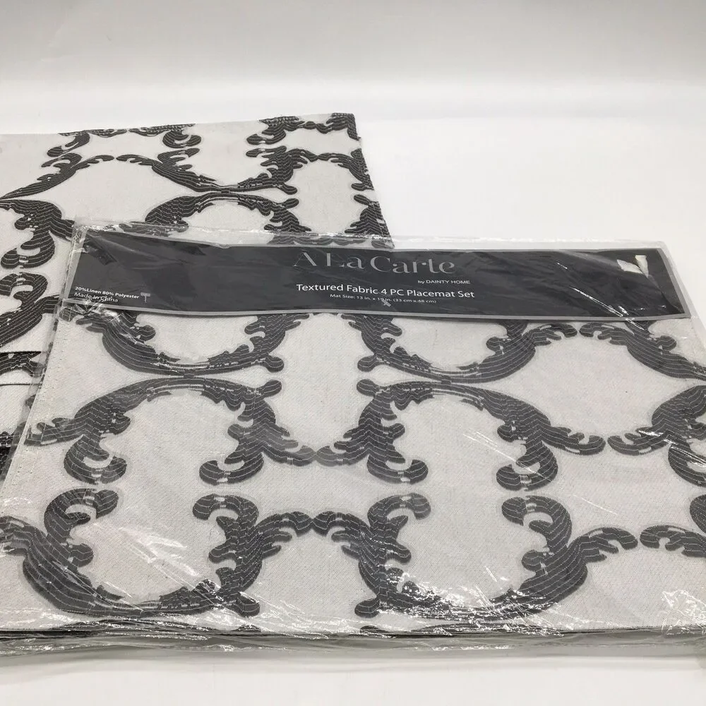 Black & White Textured Fabric Placements Set 8 A La Carte Dainty Home Some NEW